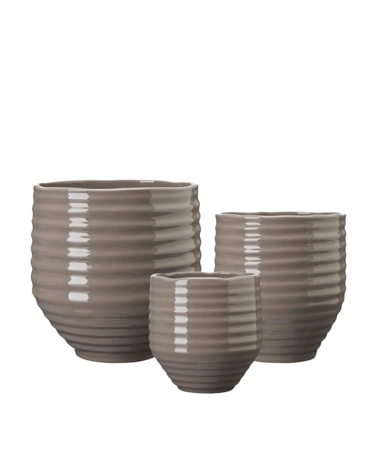Evelyn Ceramic Taupe Ribbed Plant Pot - Home DecorHome Decor - Lulu Loves Home