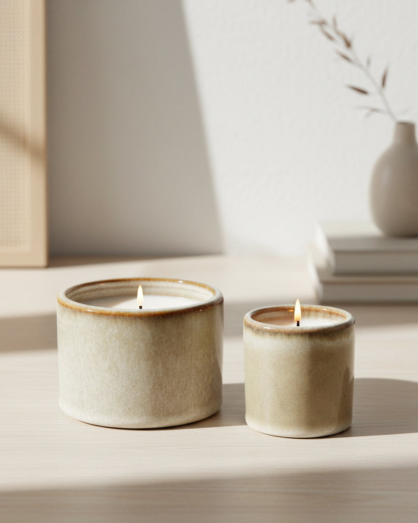 Small neutral candle pot by Wikholmform, elegant home decor piece with a simple design and smooth finish.