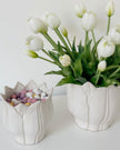 Small white ceramic Leslie Tulip Pot by Wikholmform, perfect for spring floral arrangements or decorative plants.