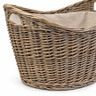 Angled view of the willow oval basket with hessian liner