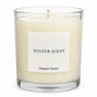 Heaven Scent Winter Scent Medium Candle, close-up of the fragrance label and clear glass