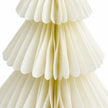 Close-up of the layered tiers and folded paper edges on a winter white paper Christmas tree.