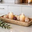 Starlight Express wooden dough bowl kitchen tray used as a home decor piece with a rustic, natural wood finish.