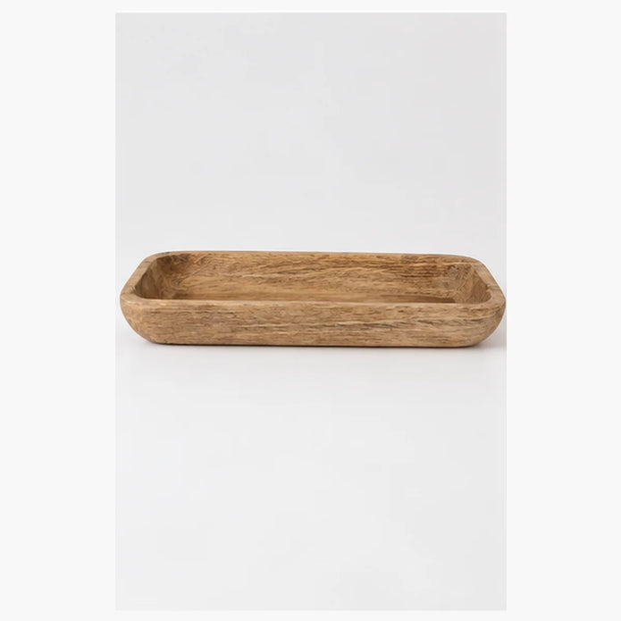 Starlight Express wooden dough bowl kitchen tray used as a decorative home decor piece with a rustic, natural wood finish.