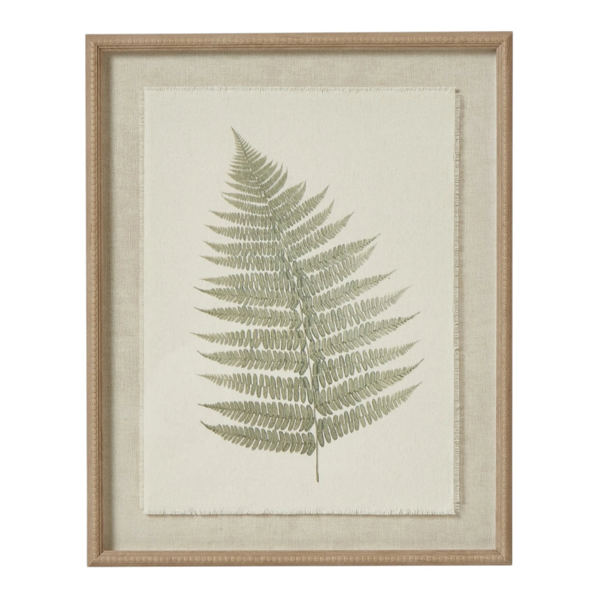 Wooden framed vintage wall art print featuring green ferns, decorative botanical wall decor by Hill Interiors.