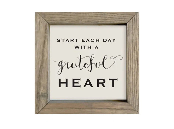 Wooden Rustic Small Framed Sign - Start Each Day With A Grateful Heart - Posters, Prints, & Visual ArtworkPosters, Prints, & Visual Artwork - Lulu Loves Home