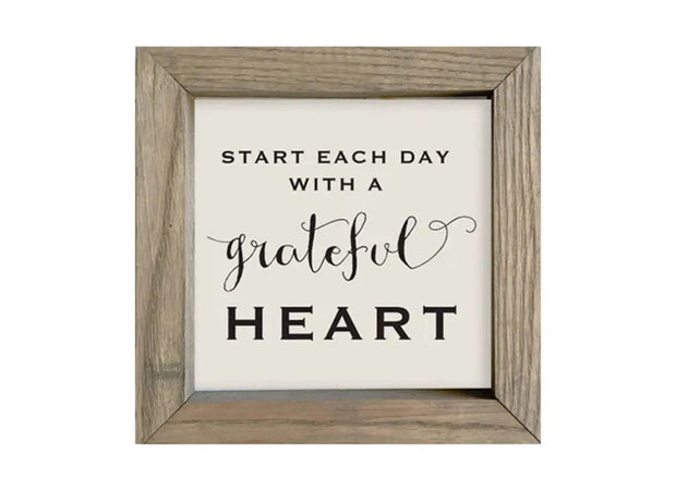 Wooden Rustic Small Framed Sign - Start Each Day With A Grateful Heart - Posters, Prints, & Visual ArtworkPosters, Prints, & Visual Artwork - Lulu Loves Home