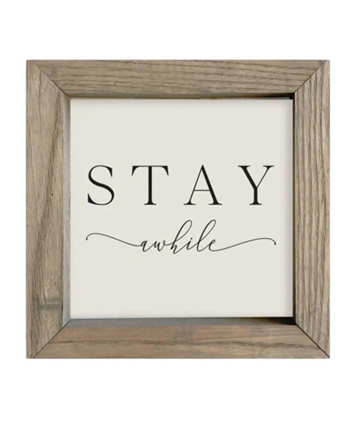 Wooden Rustic Small Framed Sign - Stay Awhile - Posters, Prints, & Visual ArtworkPosters, Prints, & Visual Artwork - Lulu Loves Home