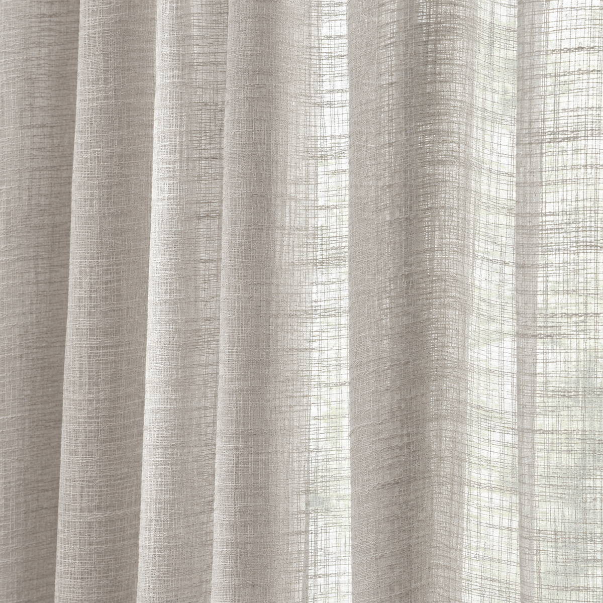 Yard greige sheer voile curtain panel close-up of sheer hanging folds