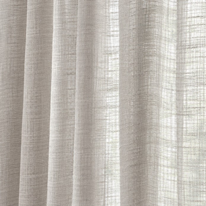 Yard greige sheer voile curtain panel close-up of sheer hanging folds