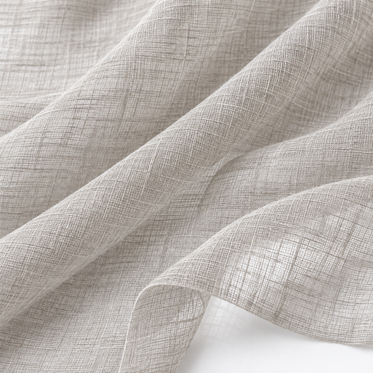 Yard greige sheer voile curtain panel close-up of softly draped fabric layers