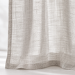 Yard greige sheer voile curtain panel close-up of the fabric hem and edge
