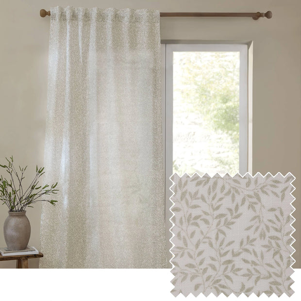 Riva Home yard leaf patterned natural woven sheer voile curtain panel, 140cm wide by 250cm long, soft furnishings decor.