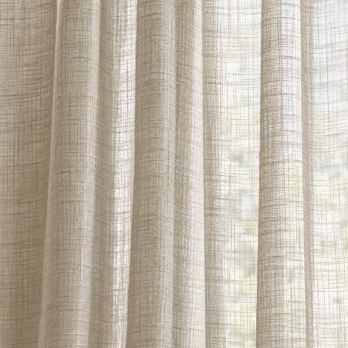Yard natural beige sheer voile curtain panel close-up of sheer hanging folds