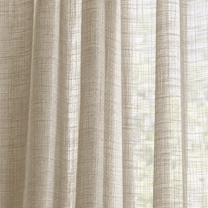 Yard natural beige sheer voile curtain panel close-up of sheer hanging folds