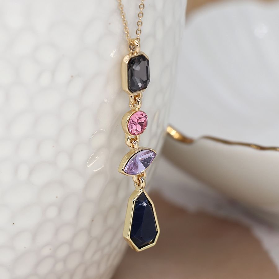 Blue And Pink Crystal Drop Pendant Necklace - Lulu Loves Home - Jewellery