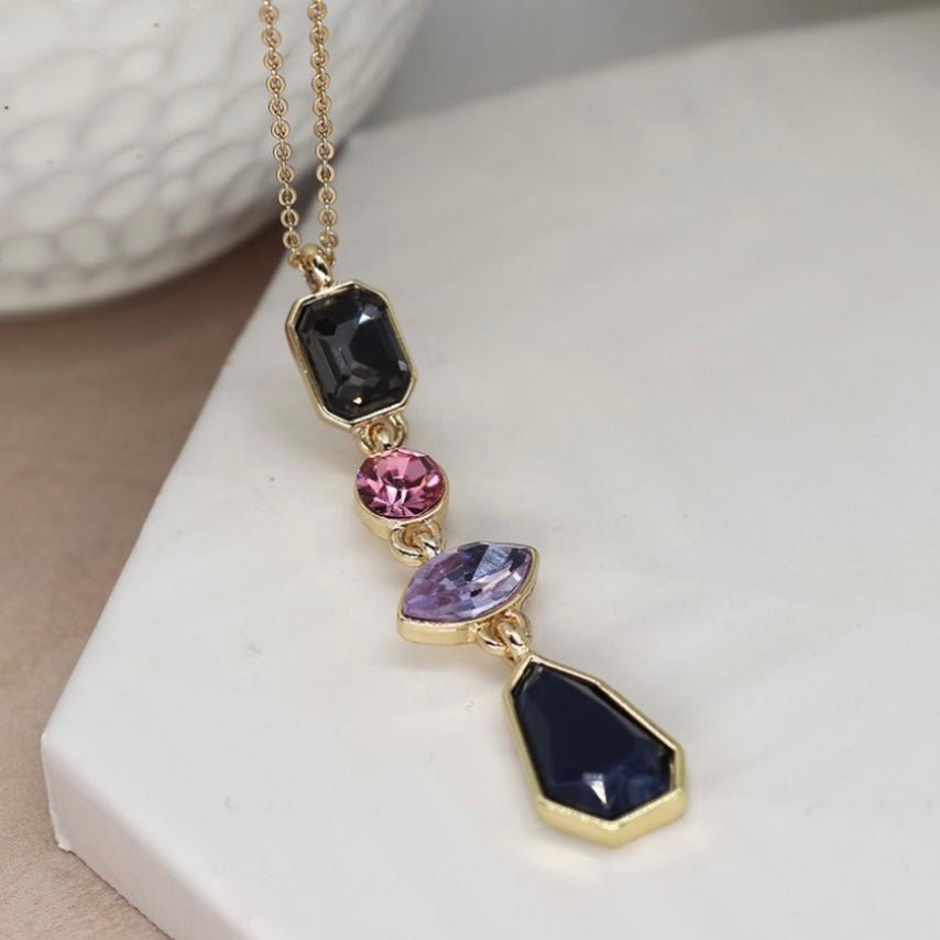 Blue And Pink Crystal Drop Pendant Necklace - Lulu Loves Home - Jewellery