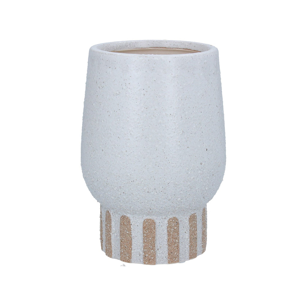 Ceramic Geometric Textured White And Natural Planter Pot - Lulu Loves Home - Planters & Plant Pots