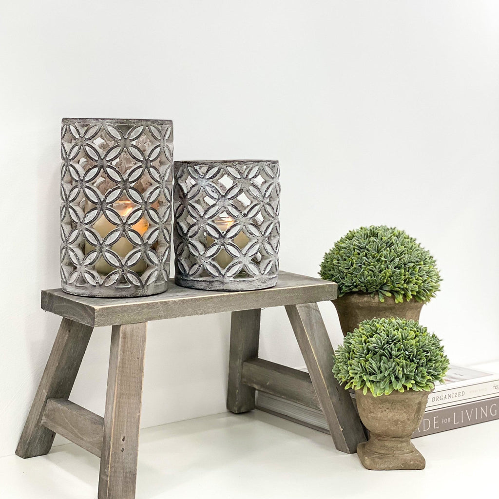 Concrete Geometric Patterened Pillar Candle Holder - Lulu Loves Home - Candle Holders - Pillar