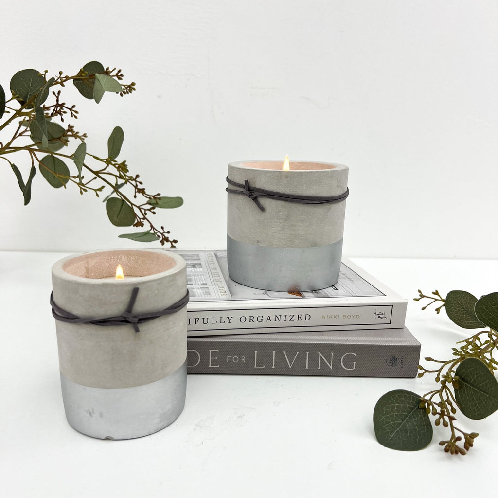 Concrete Half Dipped Silver Candle - Lulu Loves Home - Candles - Decorative