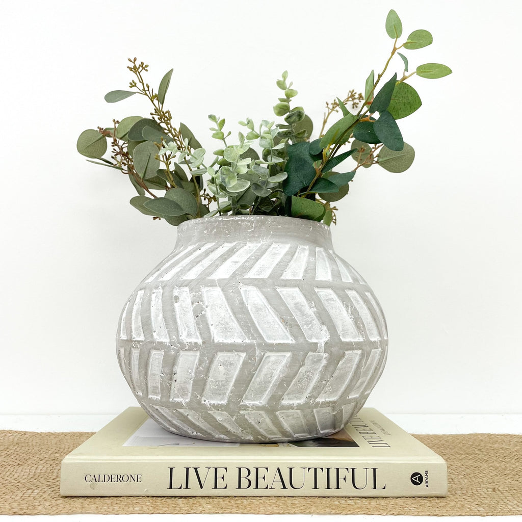 Ascot Stoneware Chevron Vase - Lulu Loves Home - Vases