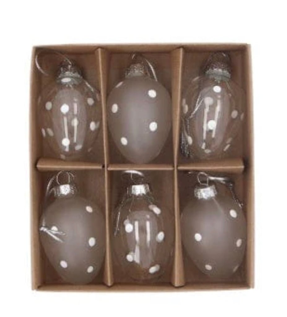 Glass Frosted And Clear Polka Dot Eggs - Box Of Six - Lulu Loves Home - Seasonal Decor - Easter
