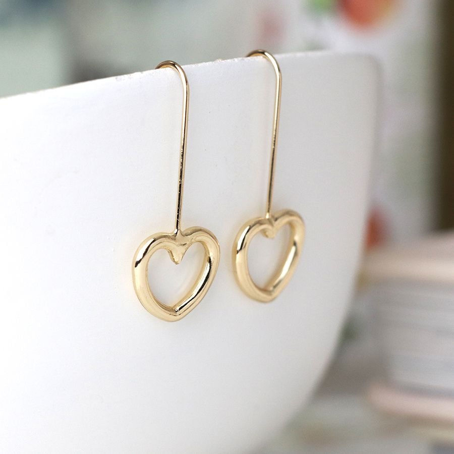 Gold Long Drop Earrings With Cut Out Hearts - Lulu Loves Home - Jewellery
