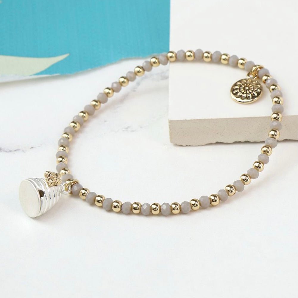 Grey & Gold Beehive Bead Bracelet - Lulu Loves Home - Jewellery