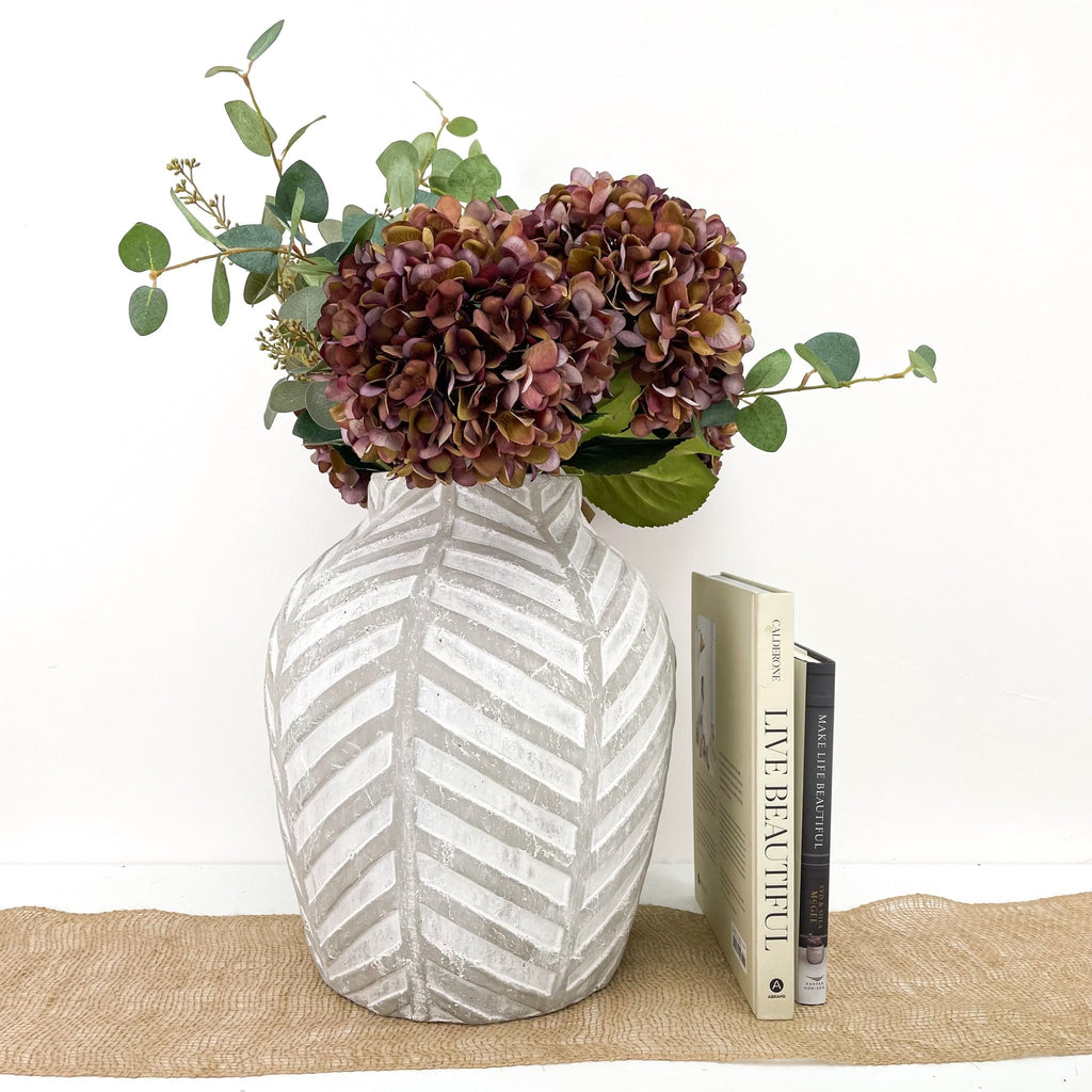 Harlow Stone Concrete Chevron Detail Large Striped Vase - Lulu Loves Home - Vases