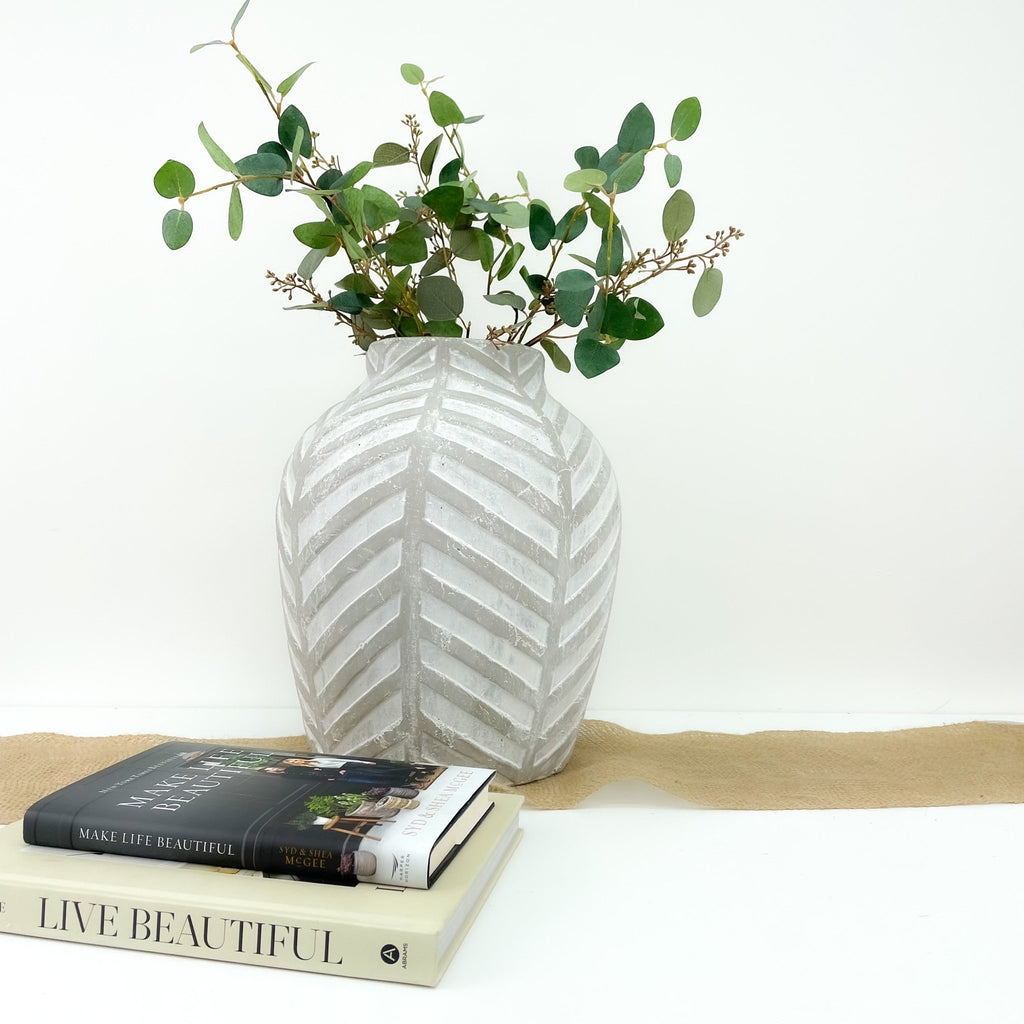 Harlow Stone Concrete Chevron Detail Large Striped Vase - Lulu Loves Home - Vases