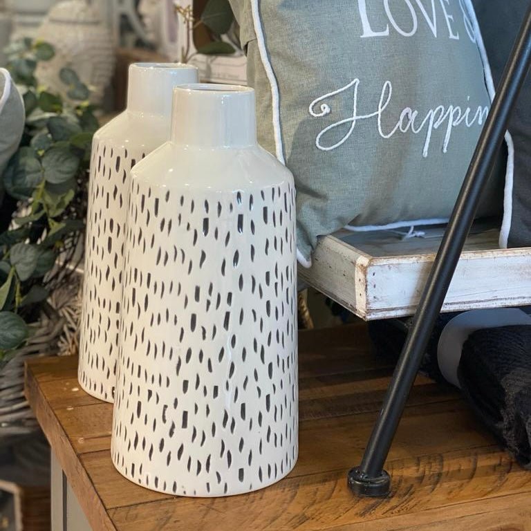 Monochrome Dash Patterned Ceramic Vase - Lulu Loves Home - Vases