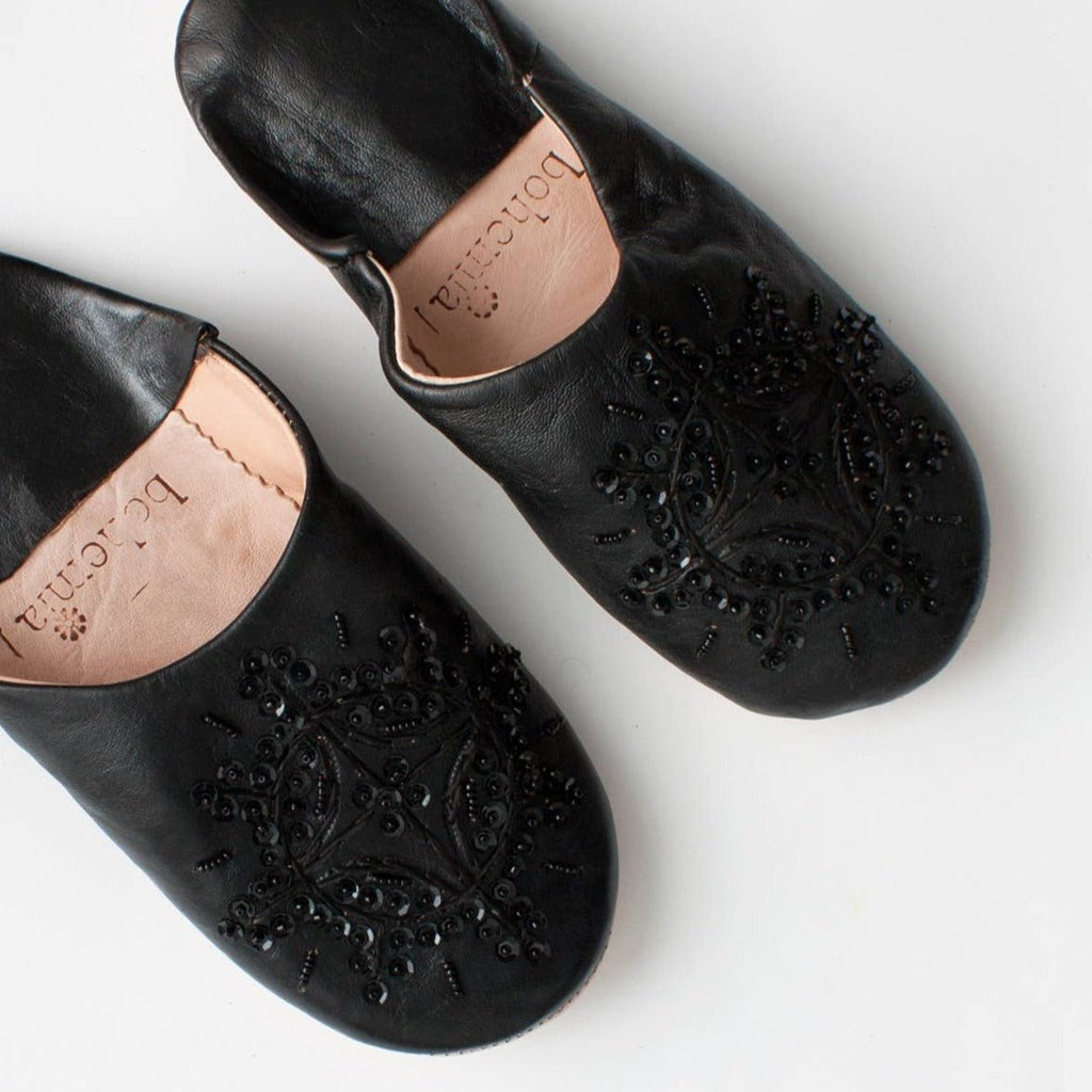 Moroccan Babouche Sequin Slippers - Black - Lulu Loves Home - Accessories - Slippers