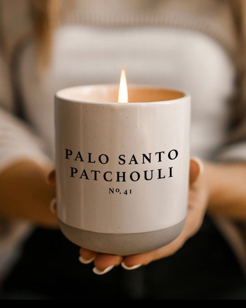 Stoneware Cream Glazed Soy Candle Jar - Palo Santo & Patchouli - Lulu Loves Home - Candles - Fragranced