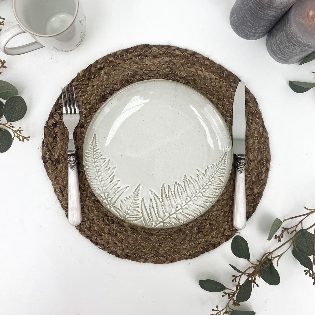 White Ceramic Glazed Fern Textured Small Dinner Plate - Lulu Loves Home - Kitchen & Dining