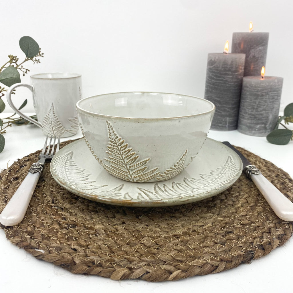 White Ceramic Glazed Fern Textured Small Dinner Plate - Lulu Loves Home - Kitchen & Dining