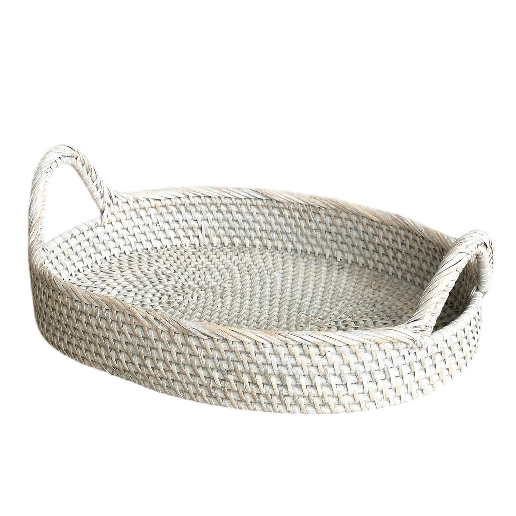 Oval Whitewash Small Rattan Tray - Lulu Loves Home - Trays