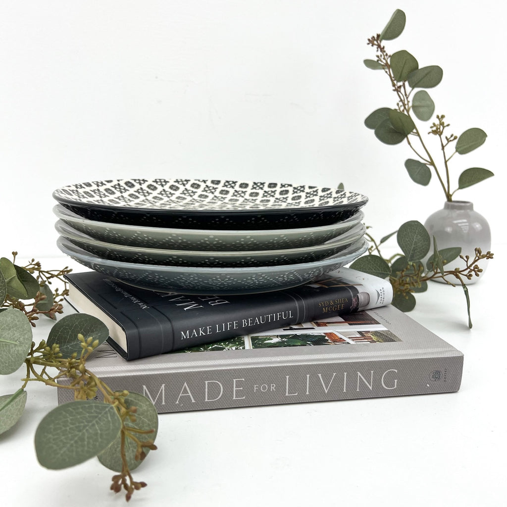 Patterned Nordic Monochrome Large Dinner Plates - Set of Four - Lulu Loves Home - Kitchen & Dining