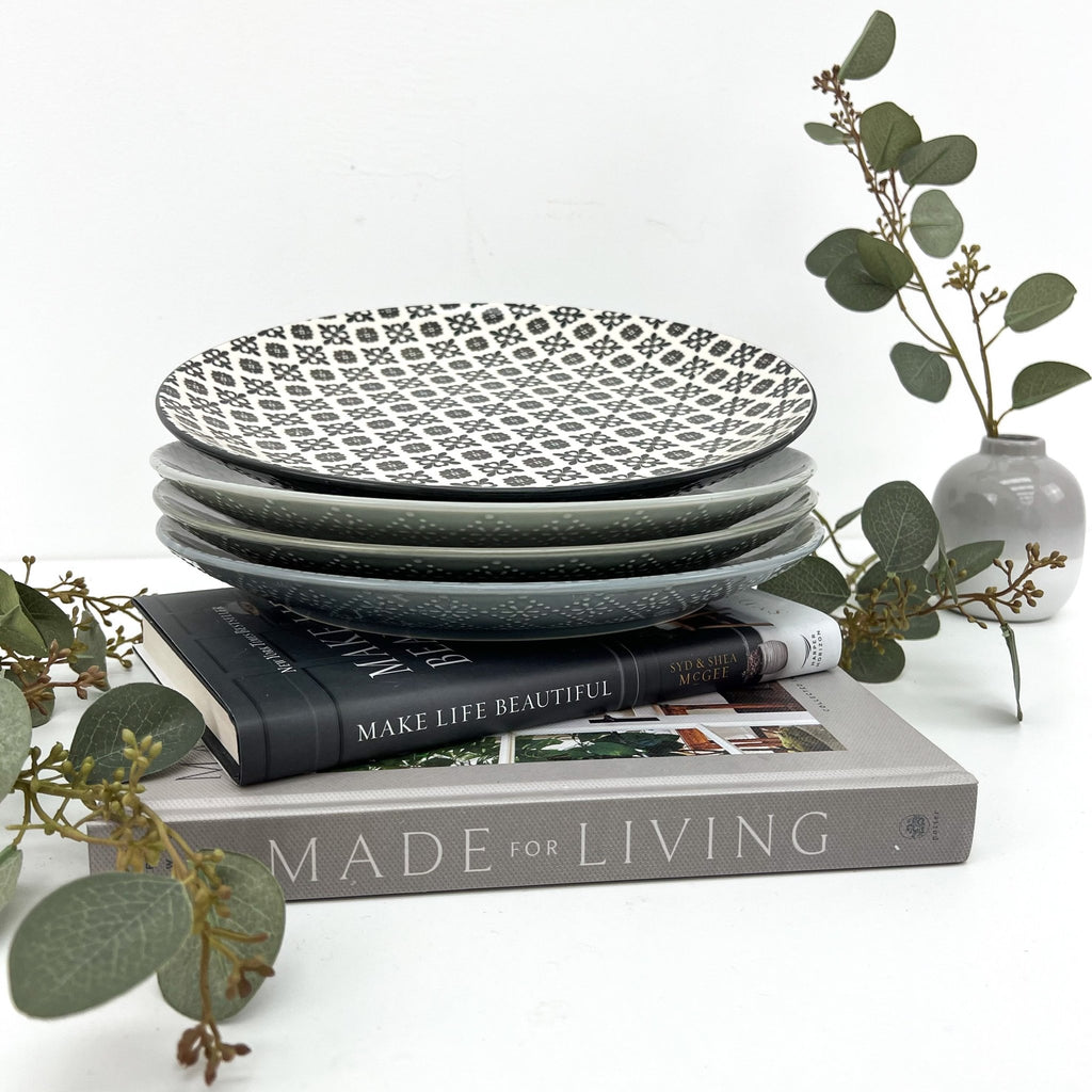 Patterned Nordic Monochrome Large Dinner Plates - Set of Four - Lulu Loves Home - Kitchen & Dining