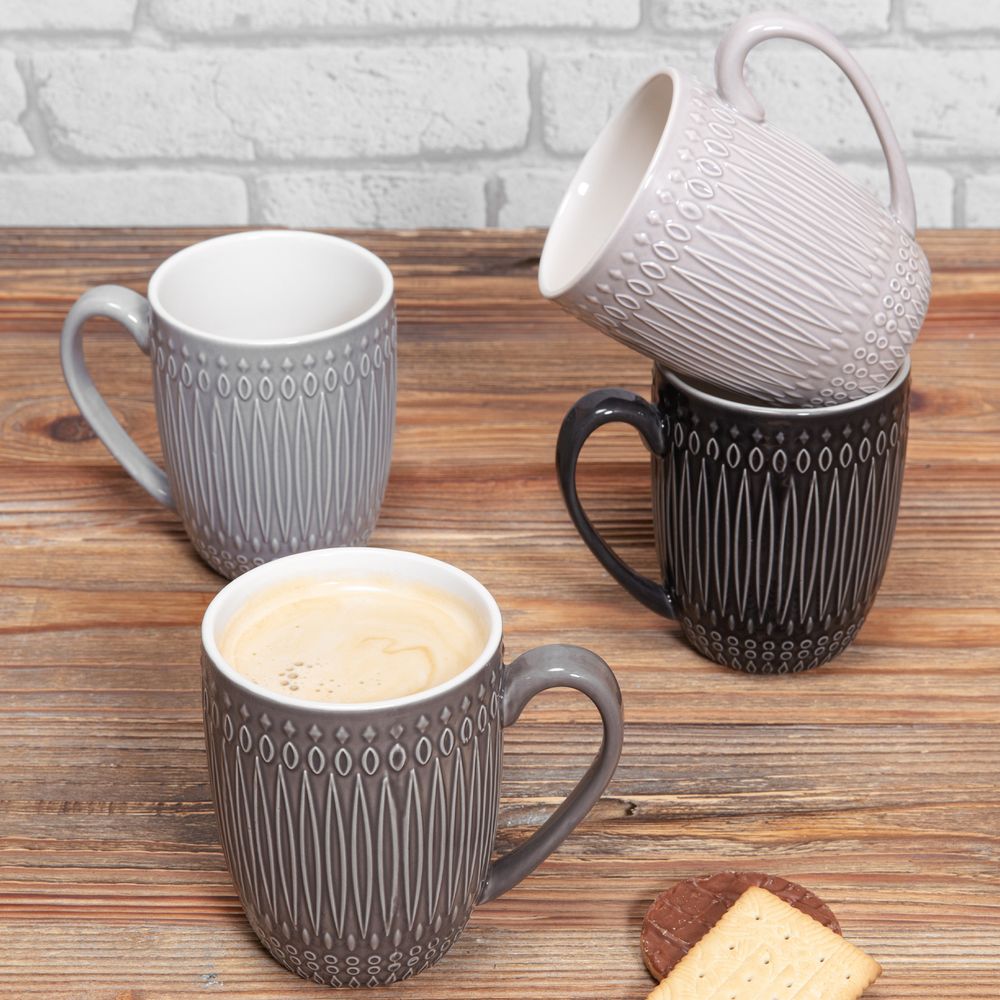 Patterned Nordic Monochrome Coffee Mugs - Set of Four - Lulu Loves Home - Kitchen & Dining