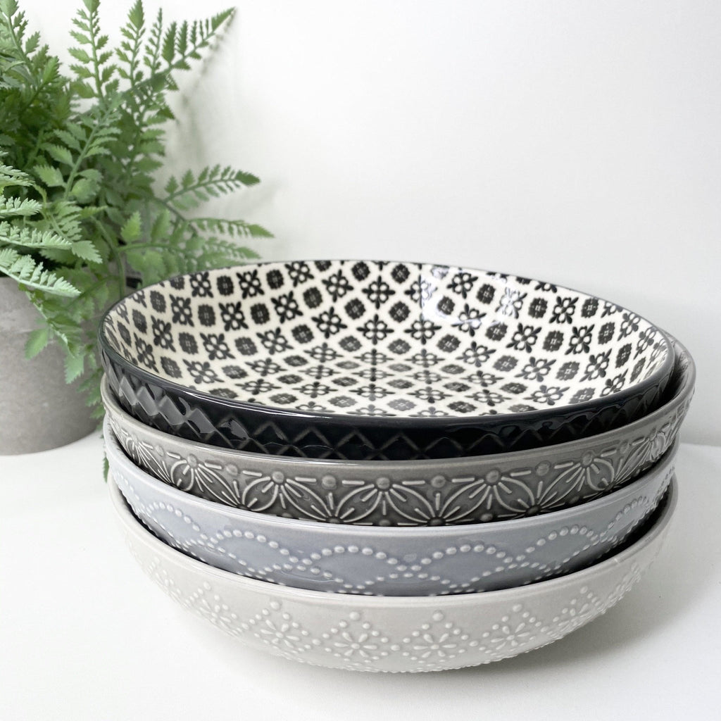 Patterned Nordic Monochrome Pasta Bowls - Set of Four - Lulu Loves Home - Kitchen & Dining