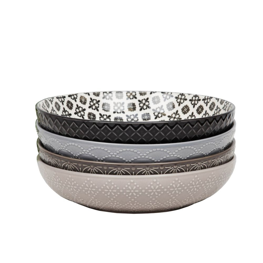 Patterned Nordic Monochrome Pasta Bowls - Set of Four - Lulu Loves Home - Kitchen & Dining