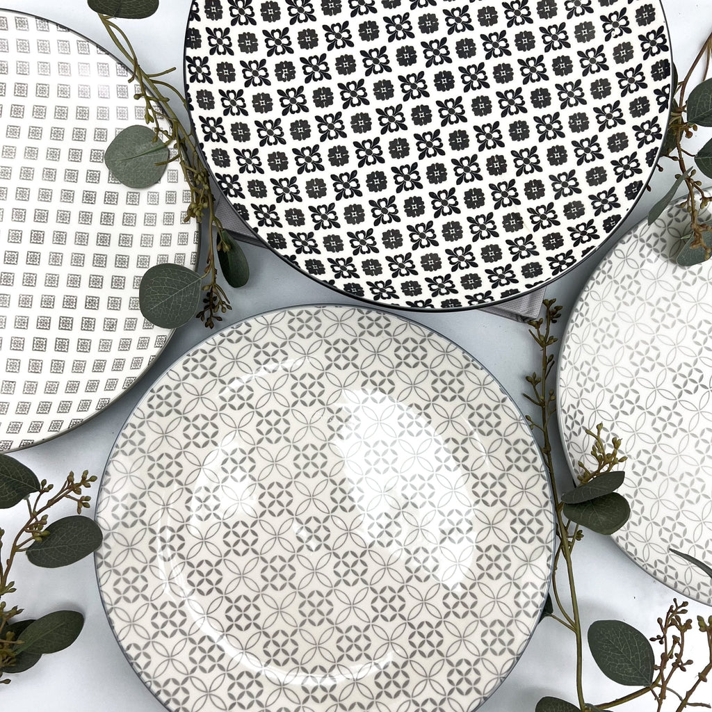 Patterned Nordic Monochrome Small Side Plates - Set of Four - Lulu Loves Home - Kitchen & Dining