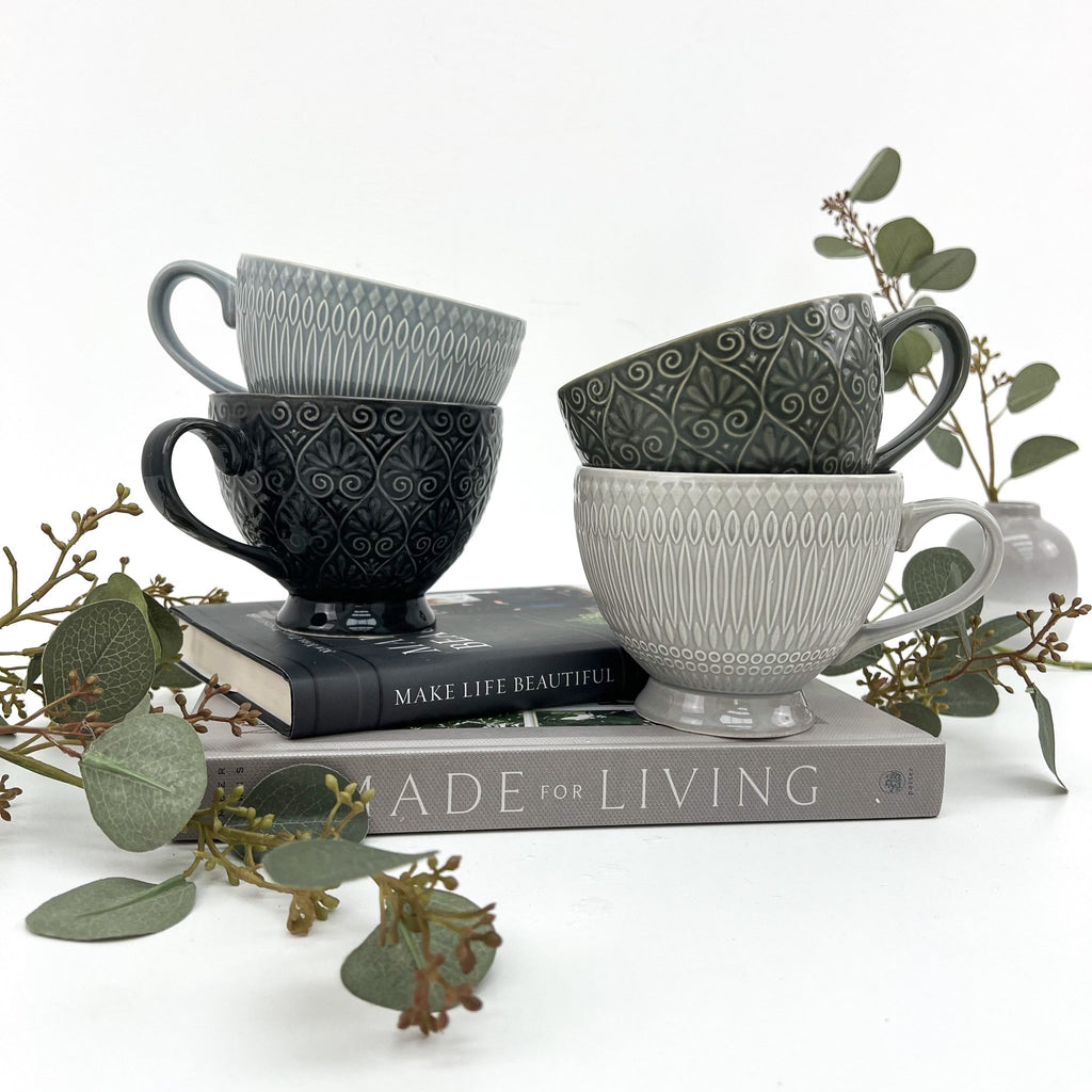 Patterned Nordic Monochrome Teacup Mugs - Set of Four - Lulu Loves Home - Kitchen & Dining