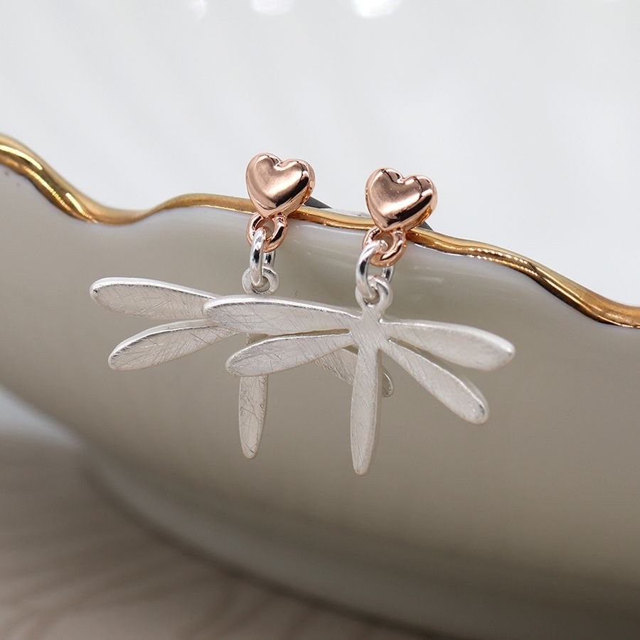 Rose Gold & Silver Plated Dragonfly Earrings - Lulu Loves Home - Jewellery