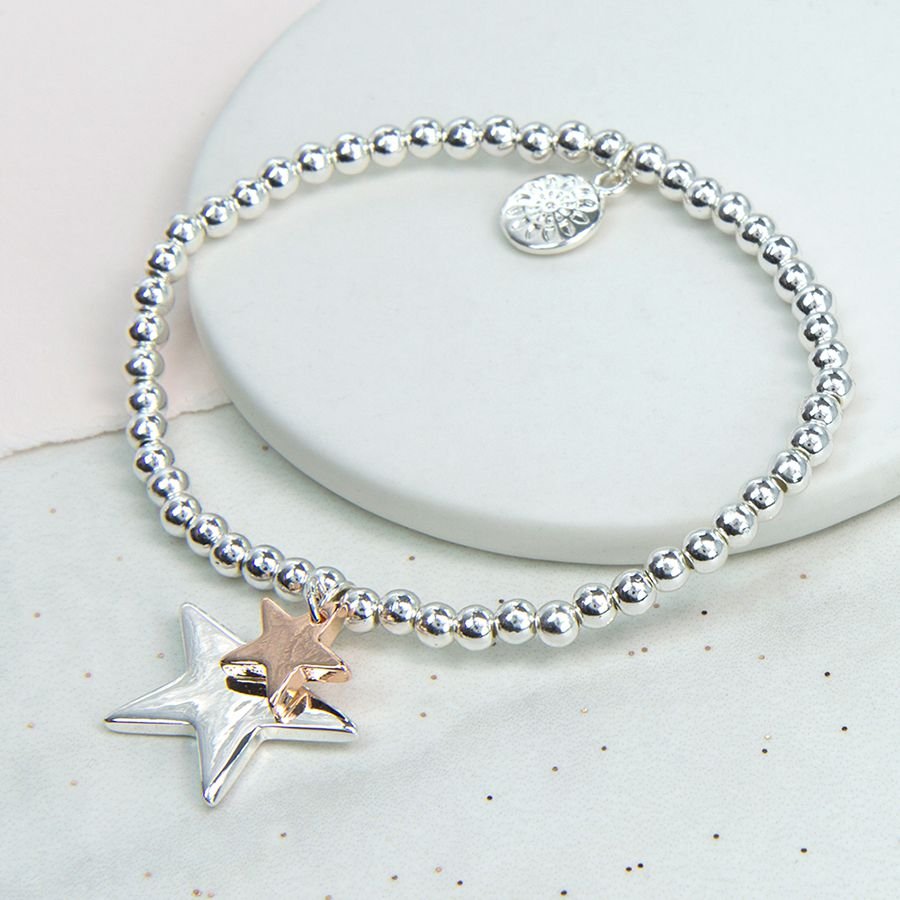 Silver Plated And Rose Gold Double Star Bracelet - Lulu Loves Home - Jewellery