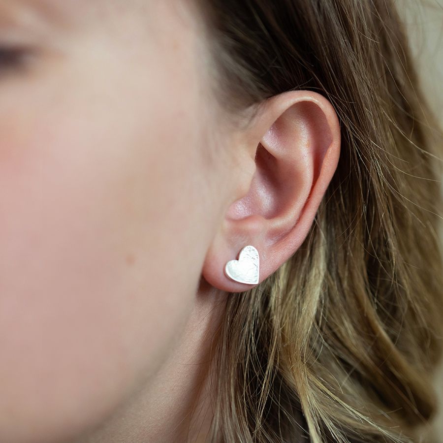 Silver Plated Texture Heart Stud Earrings - Lulu Loves Home - Jewellery