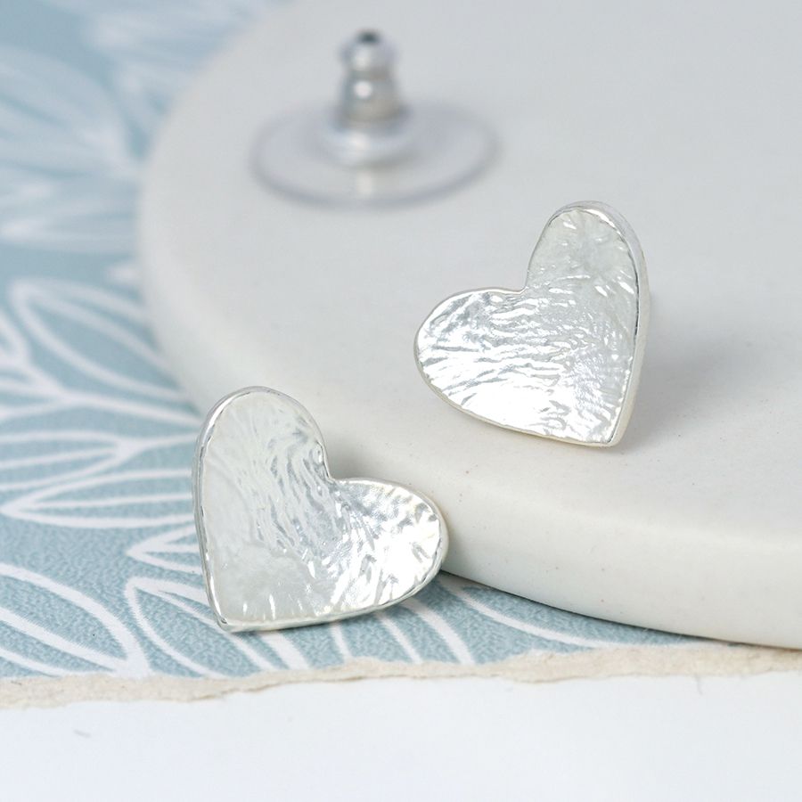 Silver Plated Texture Heart Stud Earrings - Lulu Loves Home - Jewellery