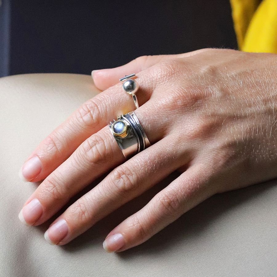 Sterling Sterling Silver Chunky Ring With Brass Detail And Labradorite - Lulu Loves Home - Jewellery