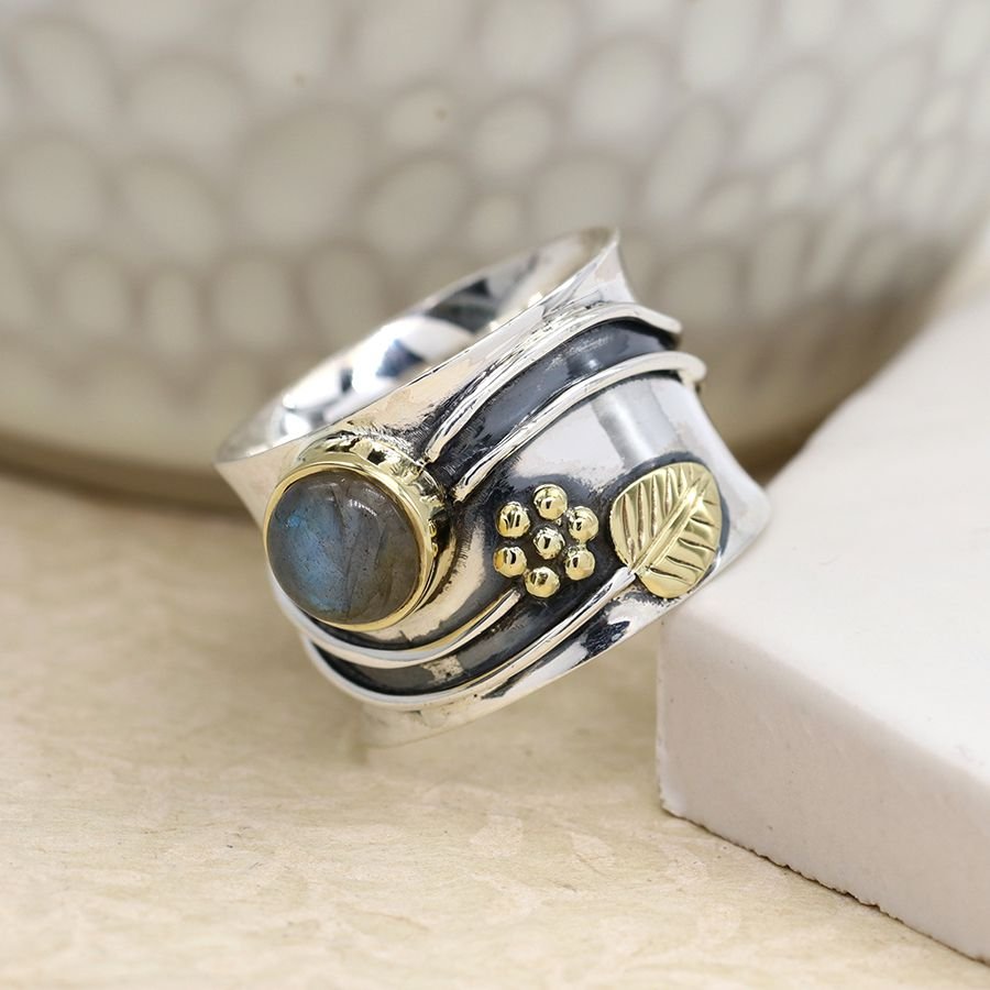 Sterling Sterling Silver Chunky Ring With Brass Detail And Labradorite - Lulu Loves Home - Jewellery