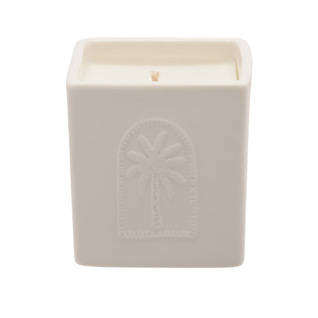 White Boho Sunset and Sand Candle - Coconut Husk & Palm - Lulu Loves Home - Home Fragrance